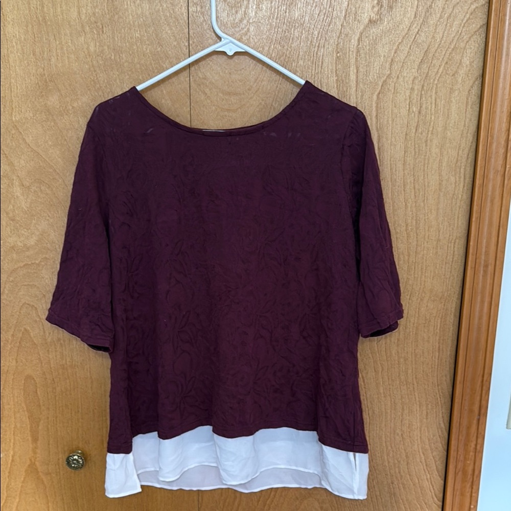 Women's Burgundy and White Lace Top